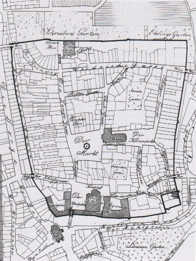 Dieser Plan aus dem Stadtarchiv zeigt den Grundriss der Altstadt um das Jahr 1820.